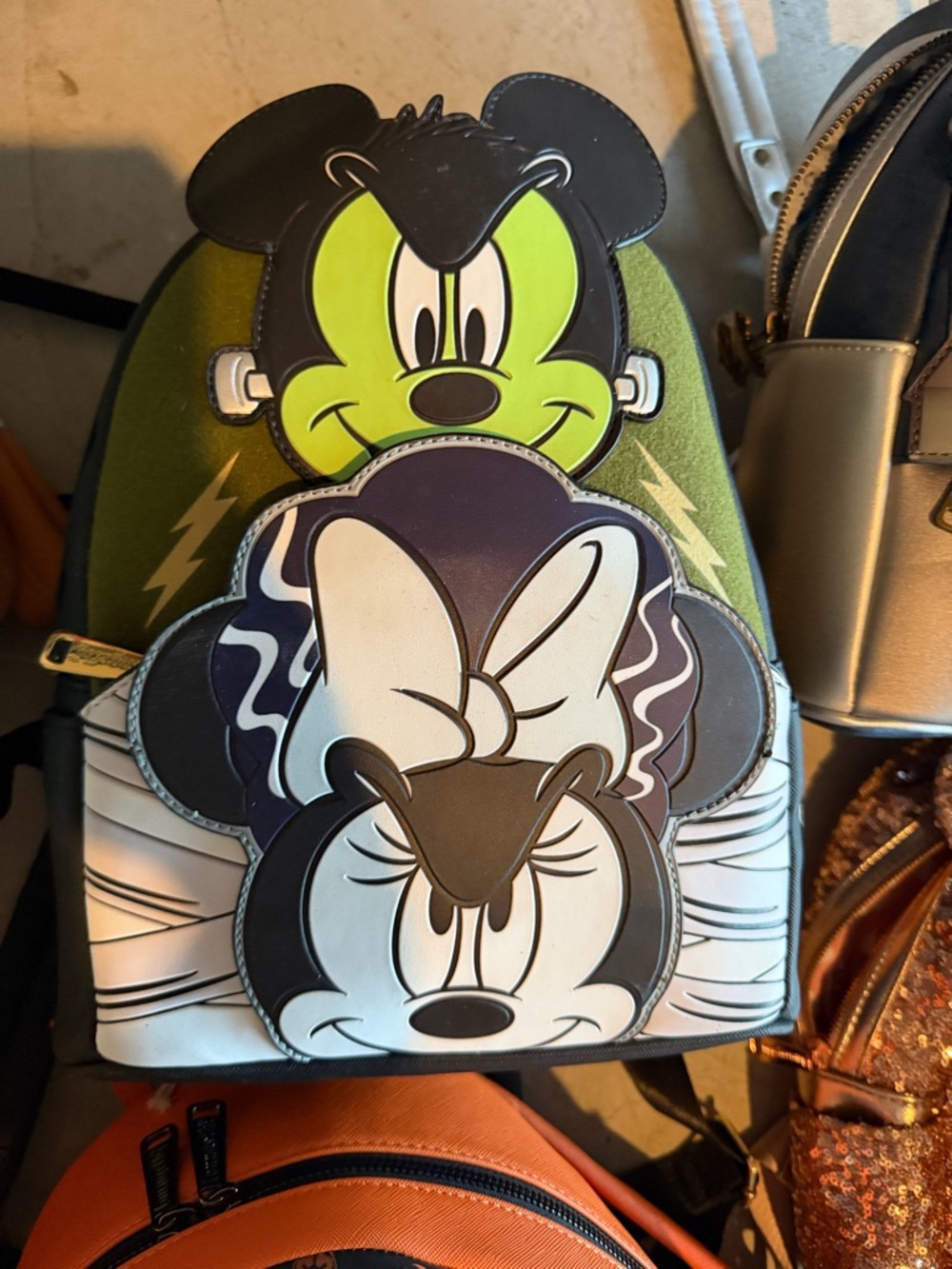 Loungefly Minnie & Mickey Green Black White Backpack